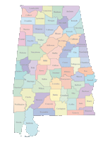 View larger image of Alabama Map with Counties (color)