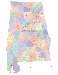 Alabama Map Cities, Counties and Roads