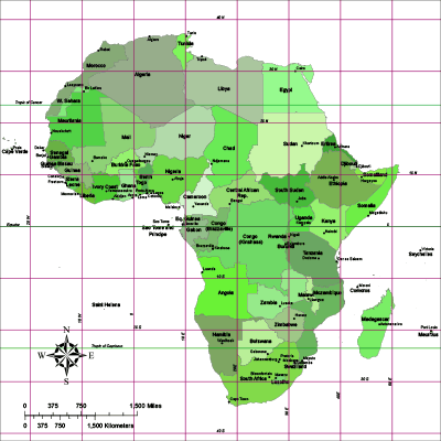 View larger image of Africa Map with Countries & Reference Lines (tropical color)
