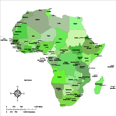 Africa Map with Countries (tropical color)