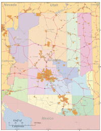 Arizona Map with Cities, Roads & Urban Areas