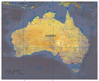 Australia Shaded Relief Map with Provinces, Cities, Roads