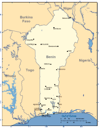 Benin Map with Cities and Surrounding Countries