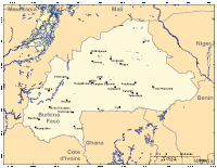 Burkina Faso Map with Cities and Surrounding Countires