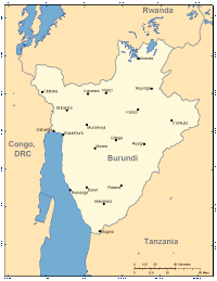 Burundi Map with Cities and Surrounding Countries