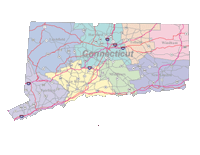 Connecticut Map Counties and Roads