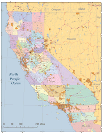 California Map with Cities, Roads & Urban Areas