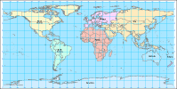 World Map with Shaded Continents, Country Borders