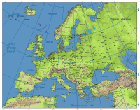 Europe Shaded Relief Map Countries, Capitals and Cities 