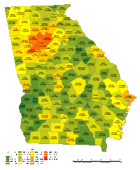 Georgia County Populations Map