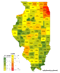 Illinois County Populations Map