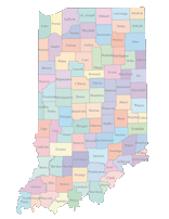 Indiana Map with Counties (color)