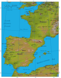 Europe Iberian Peninsula Shaded Relief Map