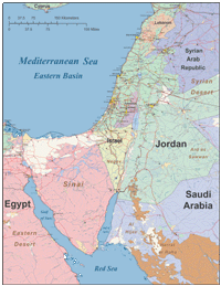 Israel and Lebanon High Detail Map