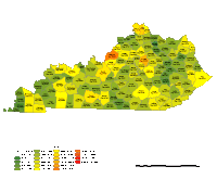 Kentucky County Populations Map