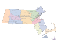 Massachusetts Map with Cities Counties