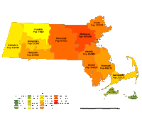 Massachusetts County Populations Map