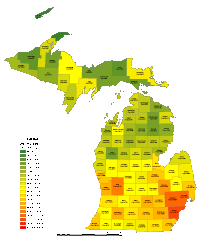 Michigan County Populations Map