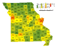View larger image of Missouri County Populations Map