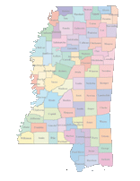 Mississippi Map with Counties (color)