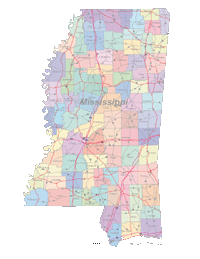 Mississippi Map Counties and Roads