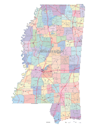 Mississippi Map Cities, Counties and Roads