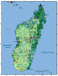 Madagascar Map with Cities, Roads and Surrounding Countries