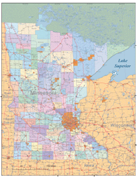View larger image of Minnesota Map with Cities, Roads and Urban Areas