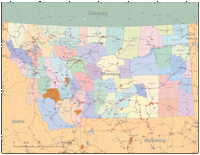 Montana Map with Cities, Roads and Urban Areas