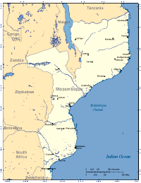 Mozambique Map with Cities and Surrounding Countries