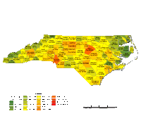 North Carolina County Populations Map