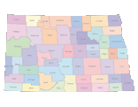 North Dakota Map with Counties (color)