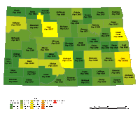 North Dakota County Populations Map