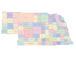 Nebraska Map with Counties (color)