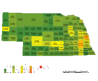 Nebraska County Populations Map