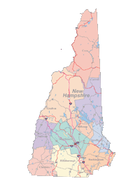 New Hampshire Map Cities, Counties and Roads