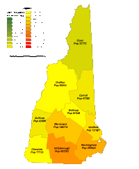 New Hampshire County Populations Map