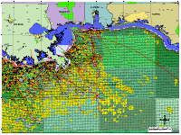 Offshore New Orleans Gulf Area Blocks, Leases, Pipelines, and Platforms Map