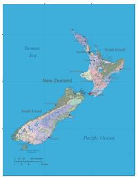 New Zealand Map with Provinces, Cities and Roads