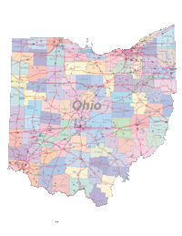 Ohio Map Cities, Counties and Roads