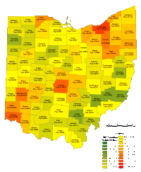 Ohio County Populations Map