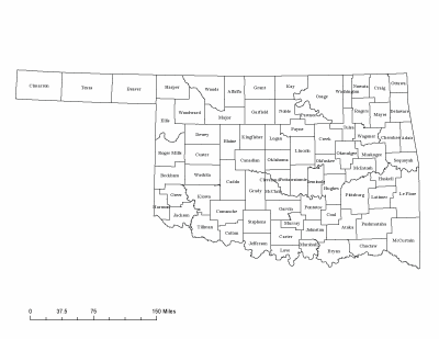 Oklahoma Map with Counties (black and white)