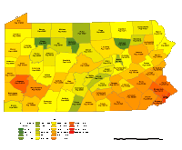 Pennsylvania County Populations Map