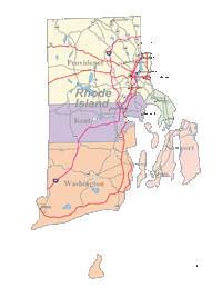 Rhode Island Map Cities, Counties and Roads