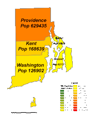 Rhode Island County Populations Map