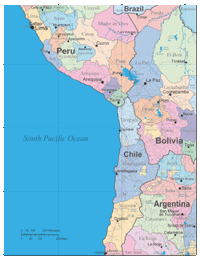 South America Andes Region Provinces, Capitals and Cities Map