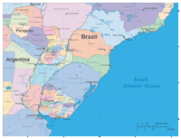 Central Eastern South America Provinces, Capitals and Cities Map