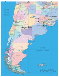 Southern Region South America Provinces, Captials and Cities Map