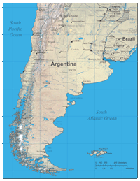 Southern Region South America Shaded Relief Map