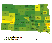 South Dakota County Populations Map